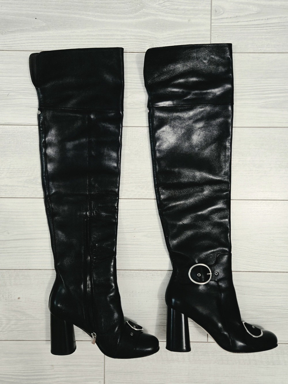 Vero Cuoio Black Capezzani Over-the-Knee Leather Boots with Buckle Detail 37